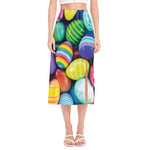 Pile Of Colorful Easter Eggs Print Side Slit Midi Skirt