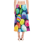 Pile Of Colorful Easter Eggs Print Side Slit Midi Skirt