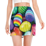 Pile Of Colorful Easter Eggs Print Side Slit Mini Skirt