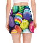 Pile Of Colorful Easter Eggs Print Side Slit Mini Skirt