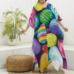 Pile Of Colorful Easter Eggs Print Silk V-Neck Kaftan Dress