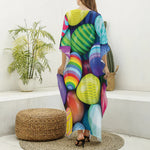 Pile Of Colorful Easter Eggs Print Silk V-Neck Kaftan Dress