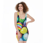 Pile Of Colorful Easter Eggs Print Sleeveless Bodycon Dress