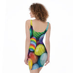 Pile Of Colorful Easter Eggs Print Sleeveless Bodycon Dress