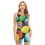 Pile Of Colorful Easter Eggs Print Sleeveless One Piece Swimsuit
