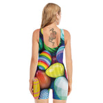 Pile Of Colorful Easter Eggs Print Sleeveless One Piece Swimsuit