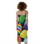 Pile Of Colorful Easter Eggs Print Slim Fit Midi Cami Dress