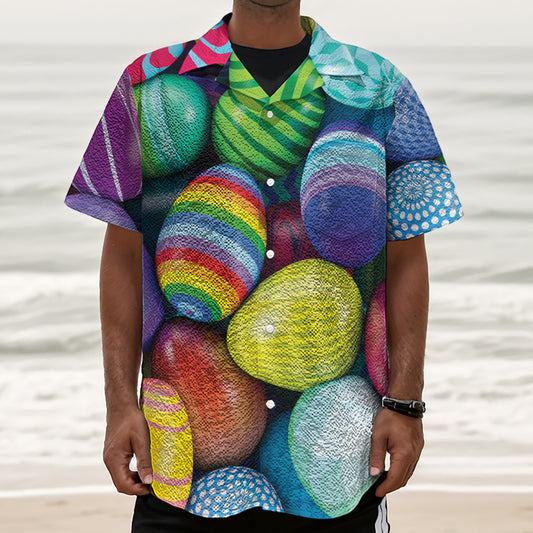 Pile Of Colorful Easter Eggs Print Textured Short Sleeve Shirt