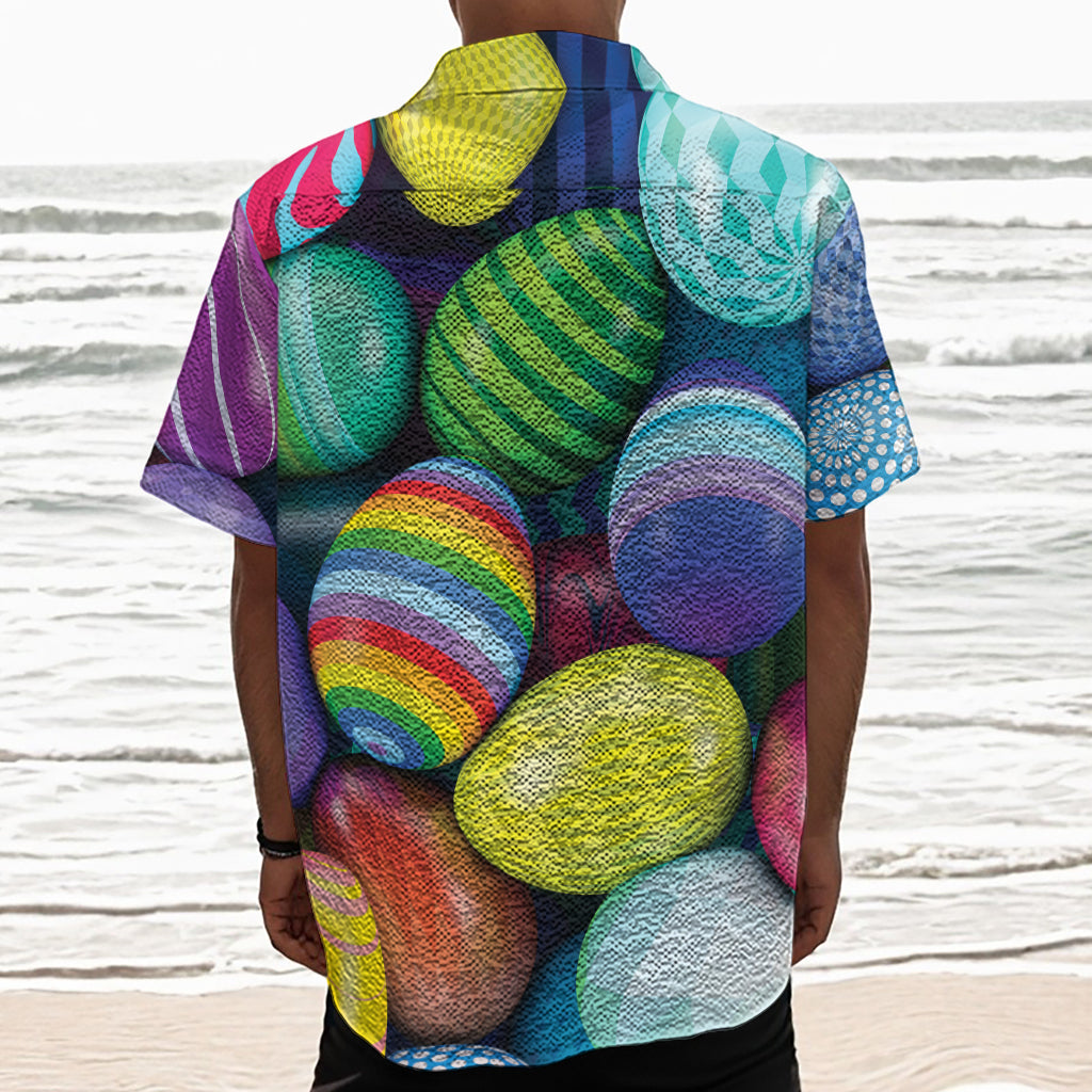 Pile Of Colorful Easter Eggs Print Textured Short Sleeve Shirt