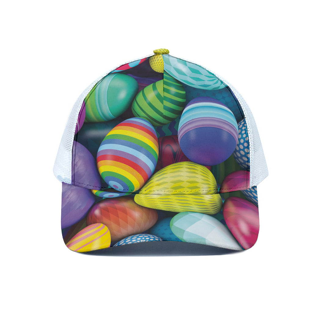 Pile Of Colorful Easter Eggs Print White Mesh Trucker Cap