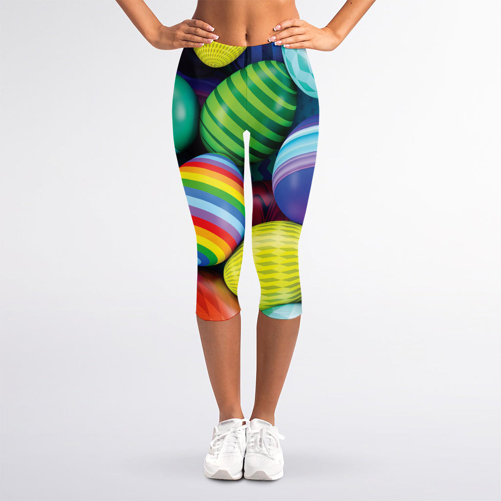 Pile Of Colorful Easter Eggs Print Women's Capri Leggings