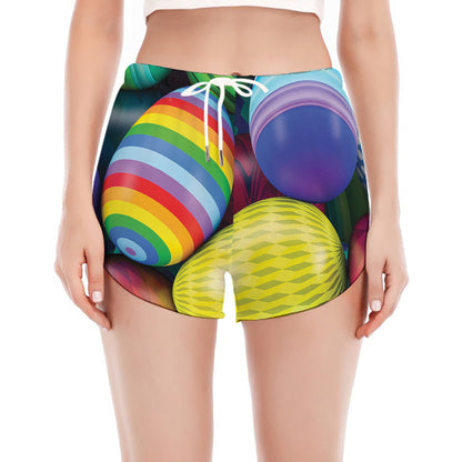Pile Of Colorful Easter Eggs Print Women's Split Running Shorts