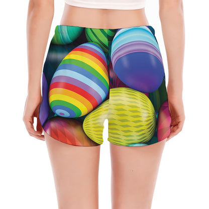 Pile Of Colorful Easter Eggs Print Women's Split Running Shorts