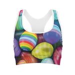 Pile Of Colorful Easter Eggs Print Women's Sports Bra