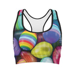 Pile Of Colorful Easter Eggs Print Women's Sports Bra