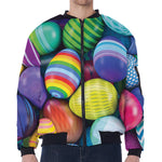 Pile Of Colorful Easter Eggs Print Zip Sleeve Bomber Jacket