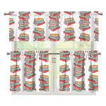 Pile Of Reading Books Pattern Print 3 Piece Kitchen Curtains