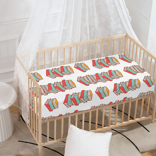 Pile Of Reading Books Pattern Print Baby Crib Sheet