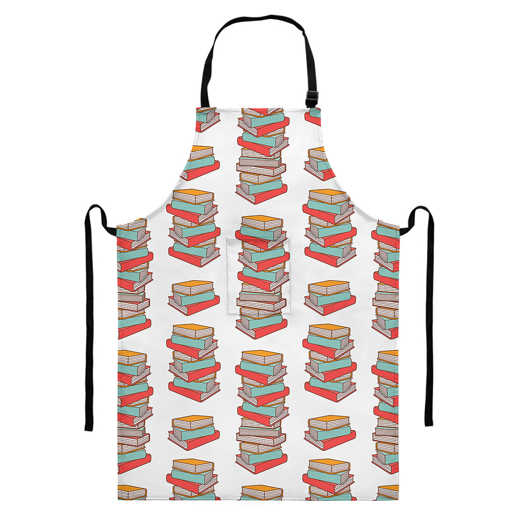 Pile Of Reading Books Pattern Print Bib Apron With Pocket