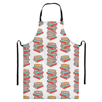 Pile Of Reading Books Pattern Print Bib Apron With Pocket