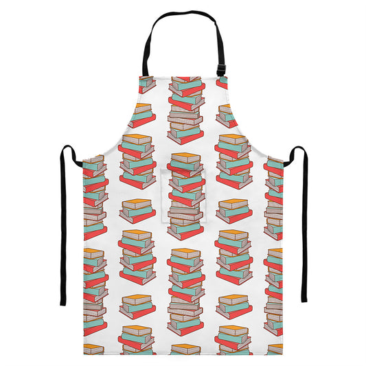 Pile Of Reading Books Pattern Print Bib Apron With Pocket
