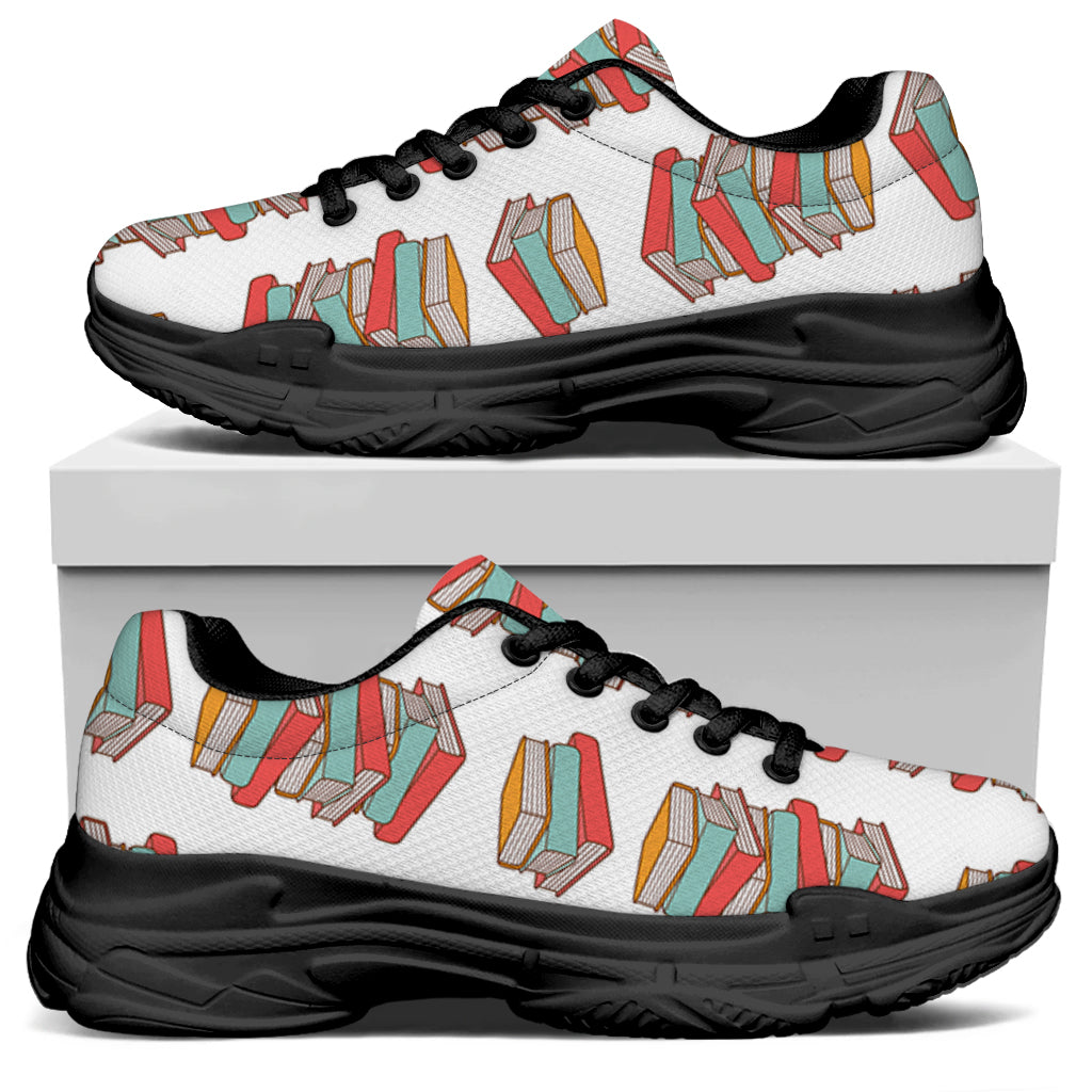 Pile Of Reading Books Pattern Print Black Chunky Shoes
