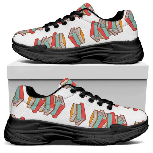 Pile Of Reading Books Pattern Print Black Chunky Shoes
