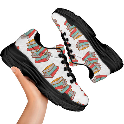 Pile Of Reading Books Pattern Print Black Chunky Shoes