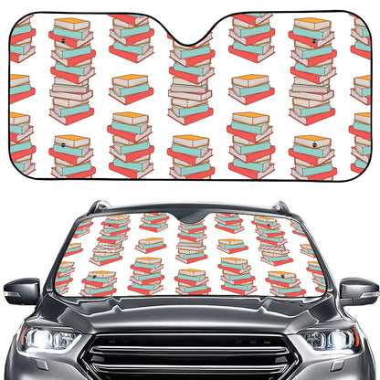 Pile Of Reading Books Pattern Print Car Windshield Sun Shade