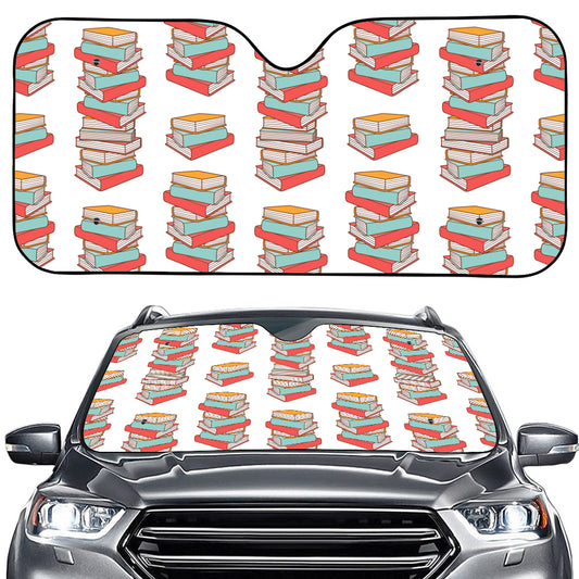 Pile Of Reading Books Pattern Print Car Windshield Sun Shade