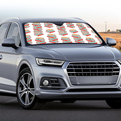 Pile Of Reading Books Pattern Print Car Windshield Sun Shade
