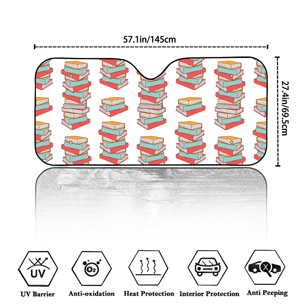 Pile Of Reading Books Pattern Print Car Windshield Sun Shade