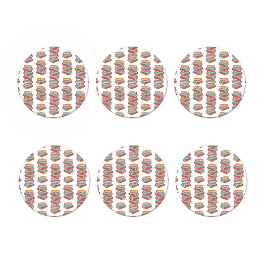Pile Of Reading Books Pattern Print Coaster Set