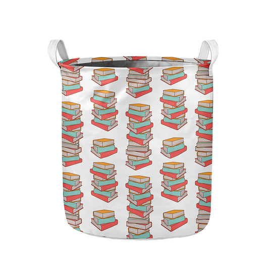 Pile Of Reading Books Pattern Print Collapsible Laundry Basket