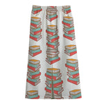 Pile Of Reading Books Pattern Print Cotton Front Slit Maxi Skirt