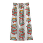 Pile Of Reading Books Pattern Print Cotton Front Slit Maxi Skirt