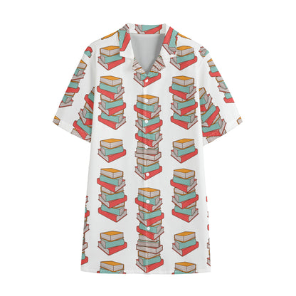 Pile Of Reading Books Pattern Print Cotton Hawaiian Shirt