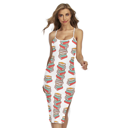 Pile Of Reading Books Pattern Print Cross Back Cami Dress