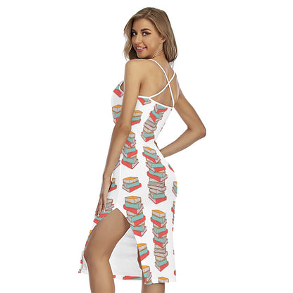 Pile Of Reading Books Pattern Print Cross Back Cami Dress