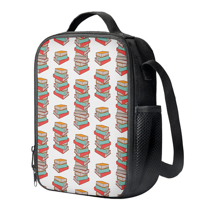 Pile Of Reading Books Pattern Print Crossbody Lunch Bag