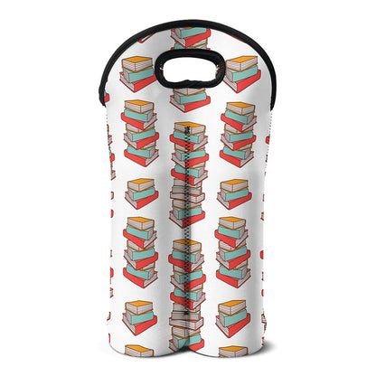 Pile Of Reading Books Pattern Print Double Neoprene Wine Tote