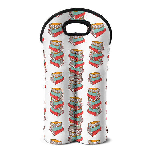 Pile Of Reading Books Pattern Print Double Neoprene Wine Tote