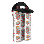 Pile Of Reading Books Pattern Print Double Neoprene Wine Tote