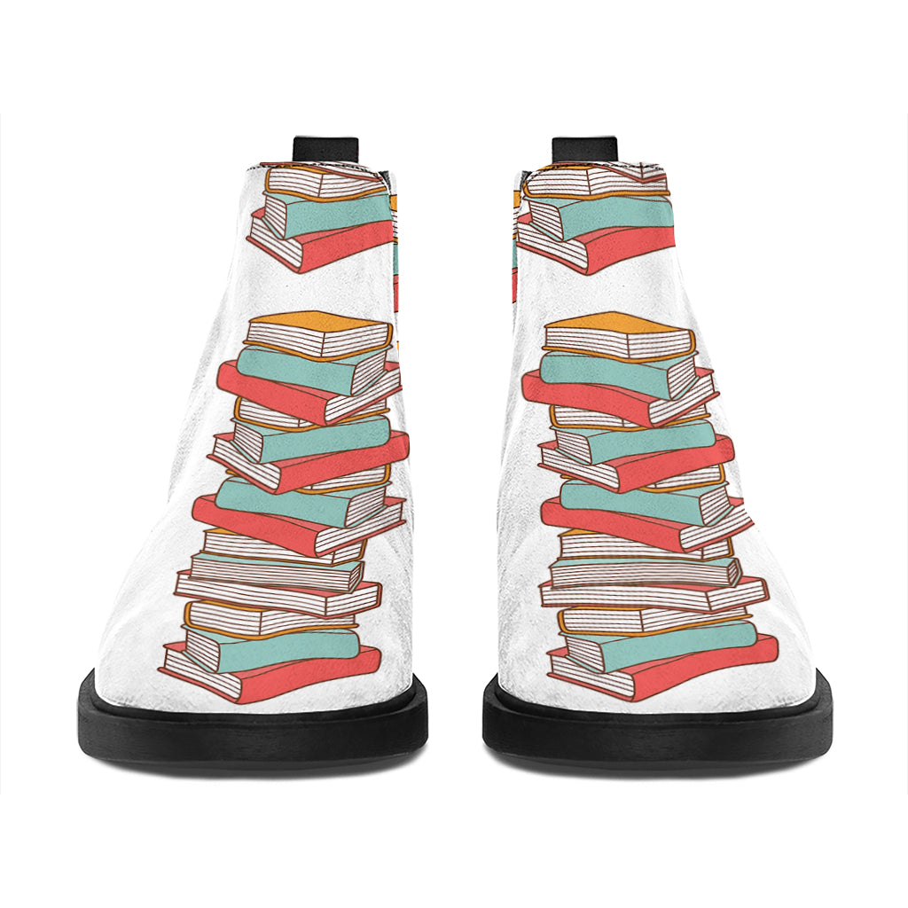 Pile Of Reading Books Pattern Print Flat Ankle Boots