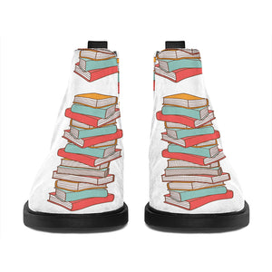 Pile Of Reading Books Pattern Print Flat Ankle Boots