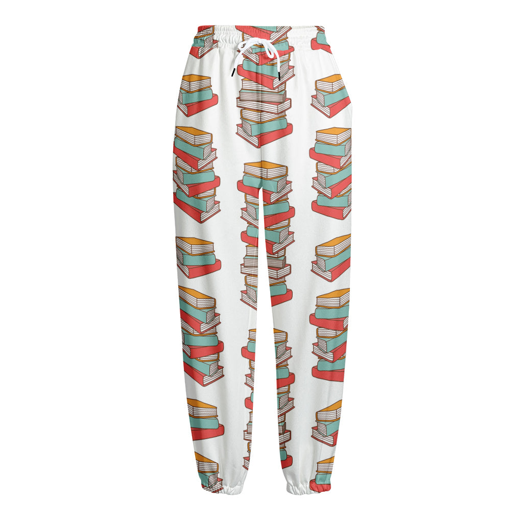 Pile Of Reading Books Pattern Print Fleece Lined Knit Pants