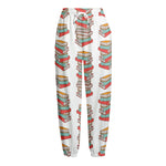 Pile Of Reading Books Pattern Print Fleece Lined Knit Pants