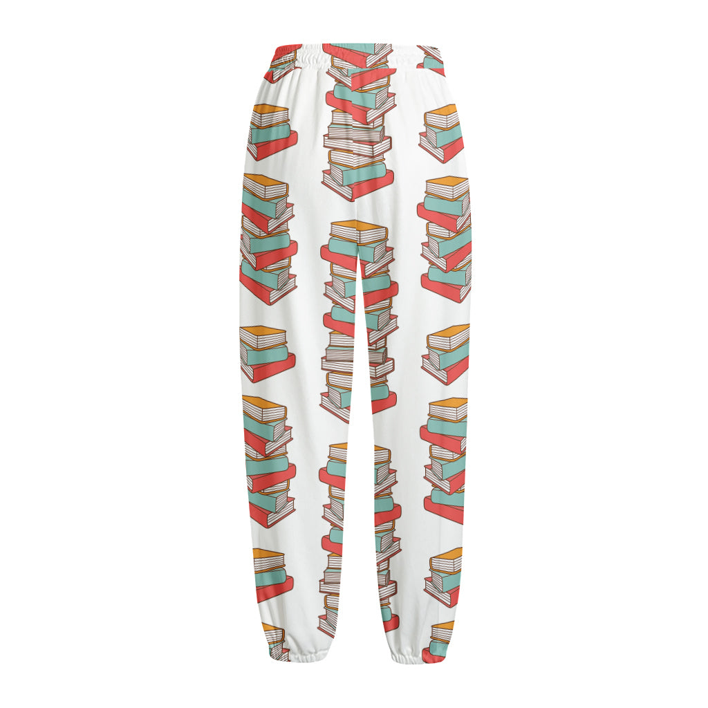 Pile Of Reading Books Pattern Print Fleece Lined Knit Pants