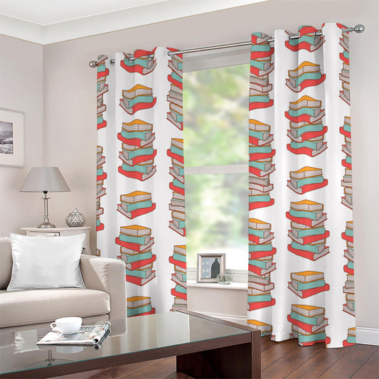 Pile Of Reading Books Pattern Print Grommet Curtains