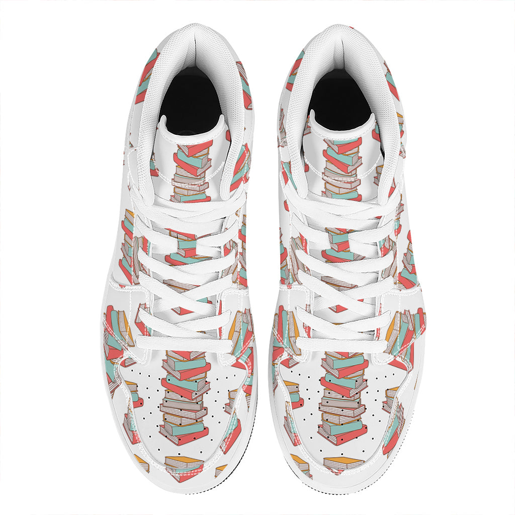 Pile Of Reading Books Pattern Print High Top Leather Sneakers